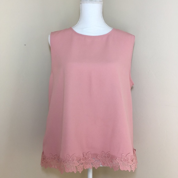 Ann Taylor Tops - NWOT Ann Taylor Pink Sleeveless Lace Trim Top L